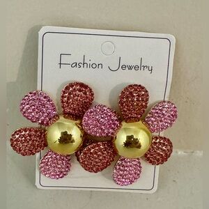 Elegant Pink and Gold Flower Earrings